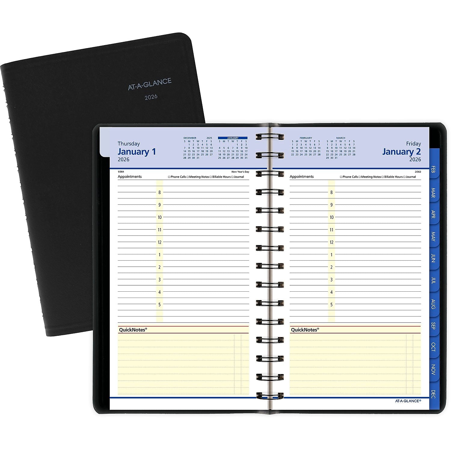 2026 AT-A-GLANCE QuickNotes 5" x 8" Daily & Monthly Appointment Book, Faux Leather Cover, Black (76-04-05-26)