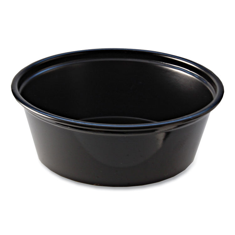 Portion Cups, 1.5 oz, Squat, Plastic, Black, 250/Sleeve, 10 Sleeves/Carton
