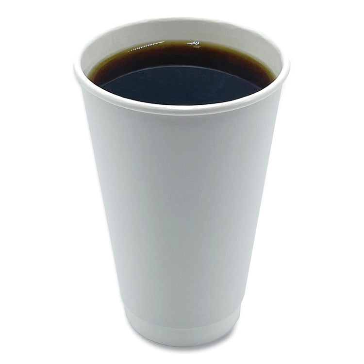 Paper Hot Cups, Double-Walled, 16 oz, White, 25/Pack