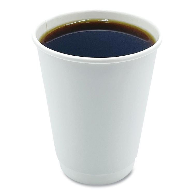 Paper Hot Cups, Double-Walled, 12 oz, White, 500/Carton
