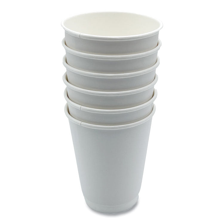 Paper Hot Cups, Double-Walled, 12 oz, White, 500/Carton