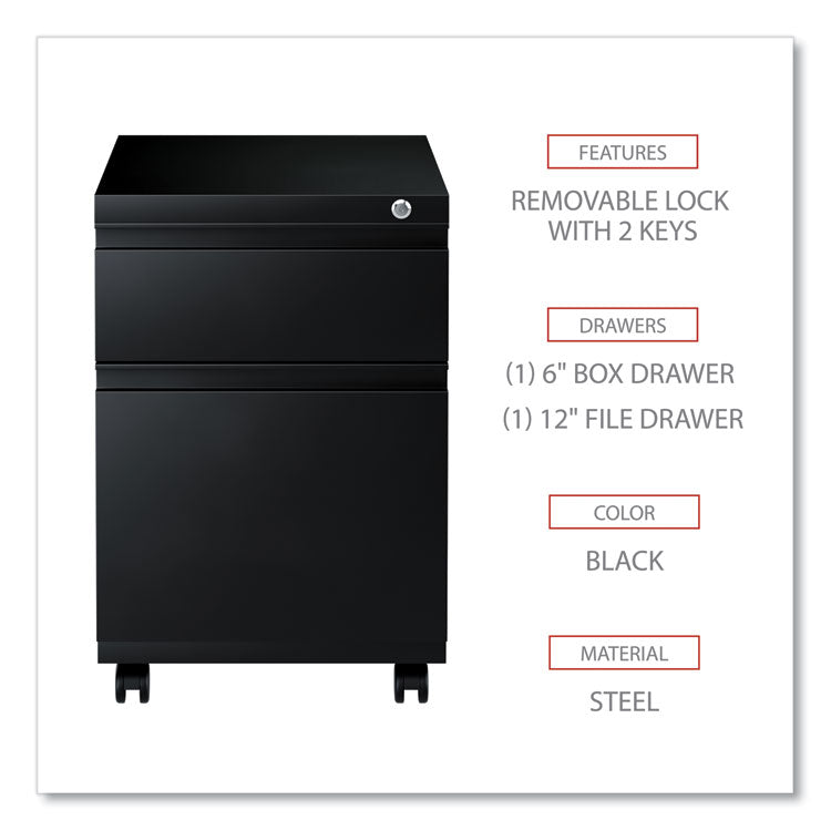 File Pedestal With Full-Length Pull, Left Or Right, 2-Drawers: Box/file, Legal/letter, Black, 14.96" X 19.29" X 21.65"