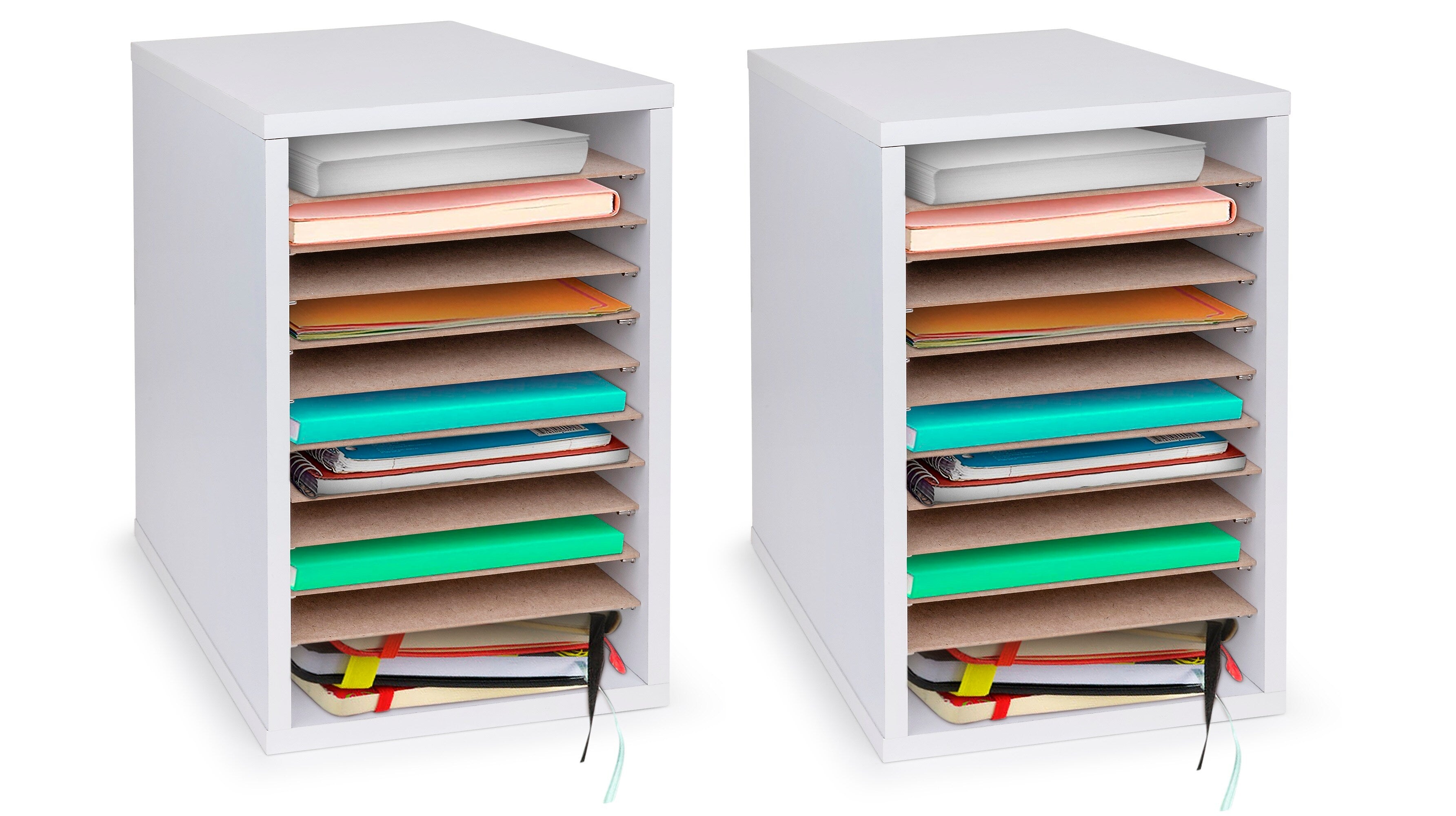 AdirOffice 500 Series 11-Compartment Literature Organizers, 10.75" x 11.75", White, 2/Pack (500-11-WHI-2PK)