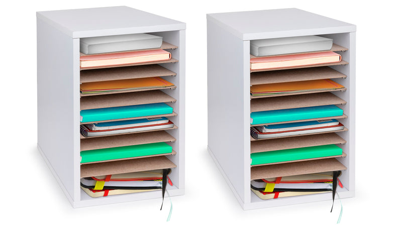 AdirOffice 500 Series 11-Compartment Literature Organizers, 10.75" x 11.75", White, 2/Pack (500-11-WHI-2PK)