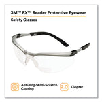 BX Molded-In Diopter Safety Glasses, 2.0+ Diopter Strength, Silver/Black Frame, Clear Lens