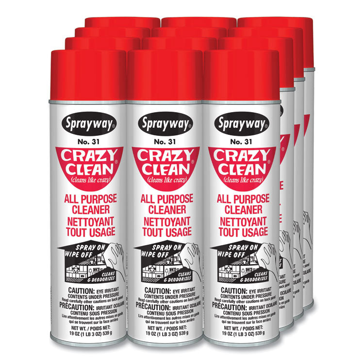Crazy Clean All Purpose Cleaner, Floral Scent, 19 oz Aerosol Spray, Dozen