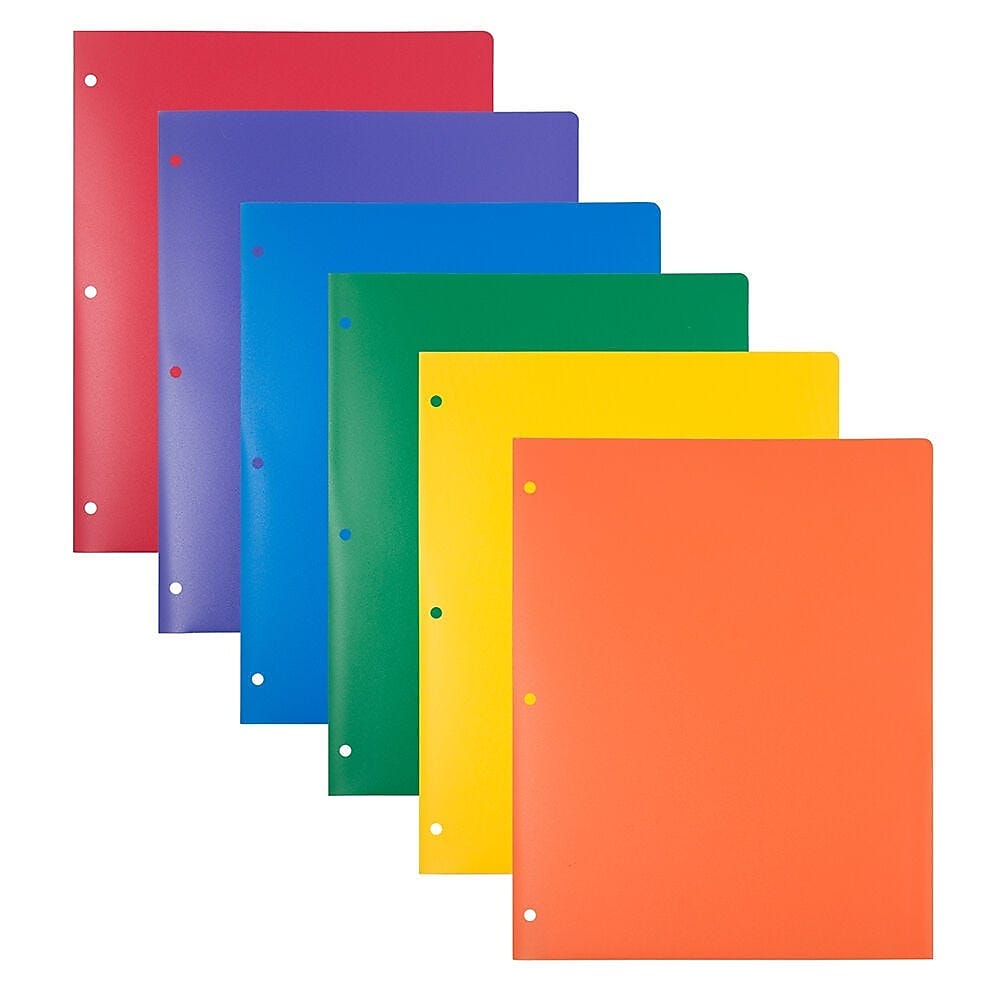 JAM Paper Heavy Duty 3 Hole Punch 2 Pocket Folder, Plastic, Assorted Primary Colors, 12/Pack (383HHPrgbypblb)