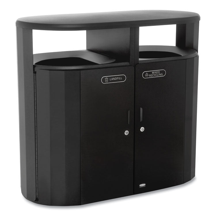 RESIST Dual Stream Waste and Recycling Container, 46 gal, Metal, Black