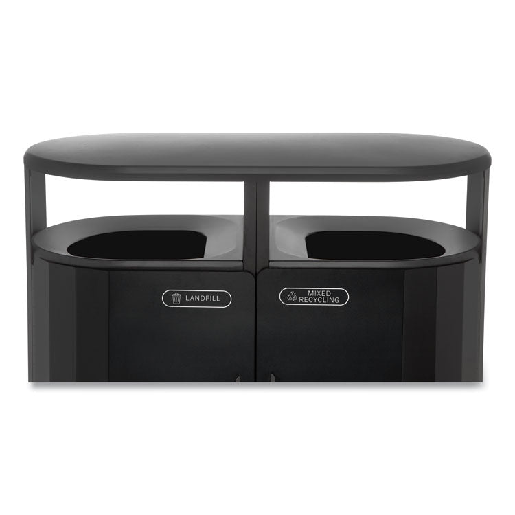 RESIST Dual Stream Waste and Recycling Container, 46 gal, Metal, Black