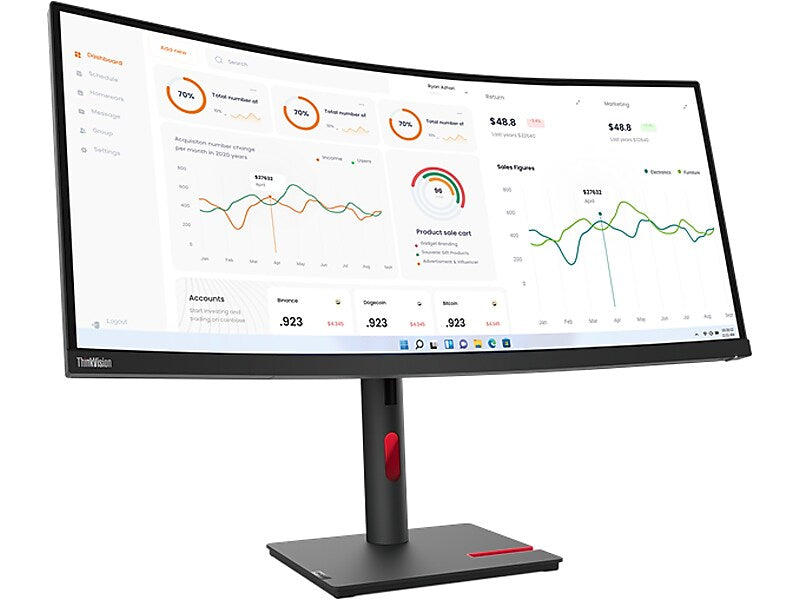 Lenovo ThinkVision T34w-30 34" Curved 60Hz LED Monitor, Raven Black (63D4GAR1US)
