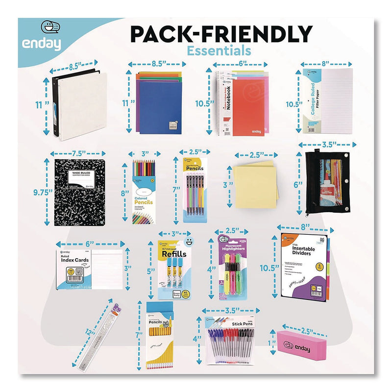 Enday Back to School Supplies Kit for High School/College, Multicolored (8356)