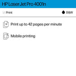 HP LaserJet Pro 4001n Wired Black & White Laser Printer, Single Function Print, Best for Office (2Z599F)
