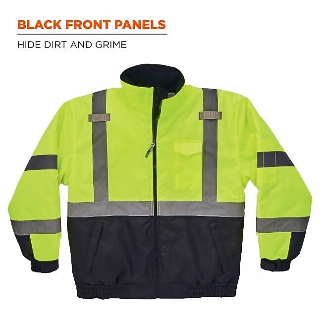 GloWear 8377 Quilted Bomber Jacket, ANSI Class R3, XL, Lime (25625)