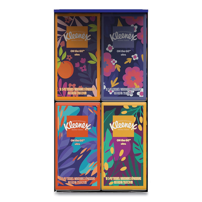 Kleenex On The Go Packs Facial Tissue, 3-Ply, 10 Tissues/Pouch, 16 Pouches/Pack, 6 Packs/Carton (54635)