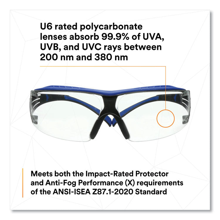 SecureFit Protective Eyewear, 200 Series, Blue/Gray Plastic Frame, Clear Polycarbonate Lens