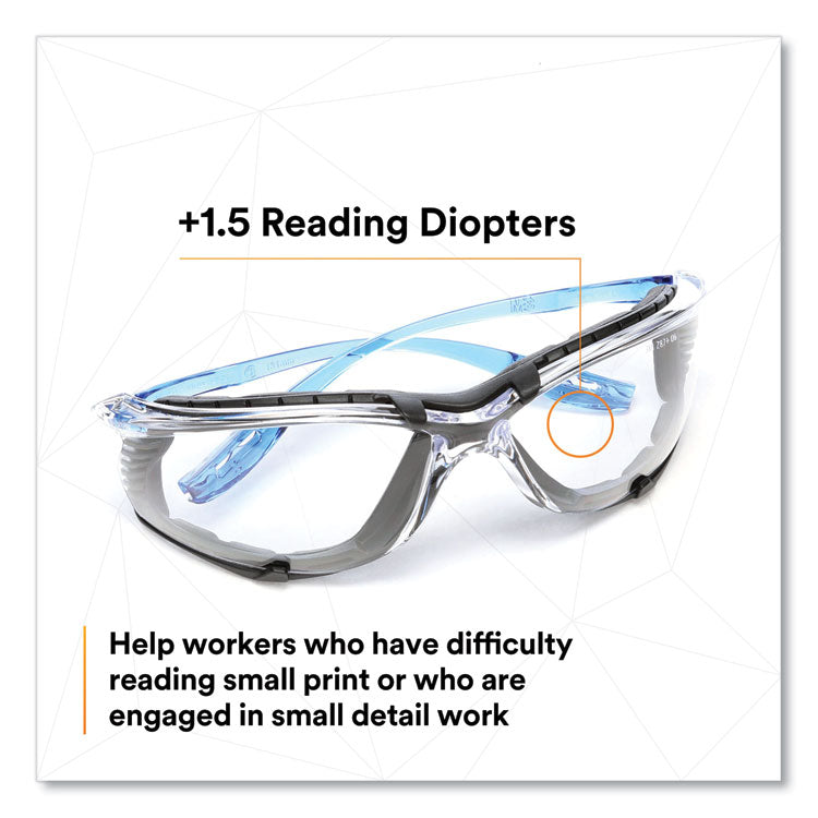 CCS Protective Eyewear with Foam Gasket, +1.5 Diopter Strength, Blue Plastic Frame, Clear Polycarbonate Lens