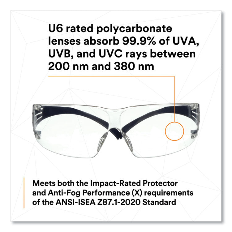 SecureFit Protective Eyewear, 200 Series, Dark Blue Plastic Frame, Clear Polycarbonate Lens