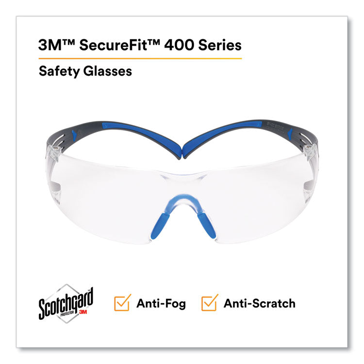 SecureFit Protective Eyewear, 400 Series, Black/Blue Plastic Frame, Clear Polycarbonate Lens