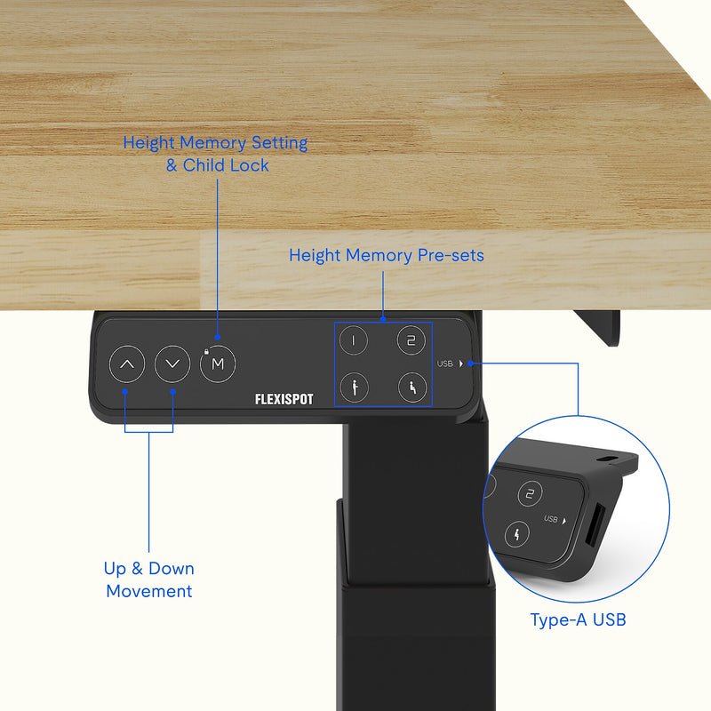 FlexiSpot E7COMMERCIAL 48''W Electric Height Adjustable Standing Desk, Rubberwood/Black(E7BCOM4824-RW)