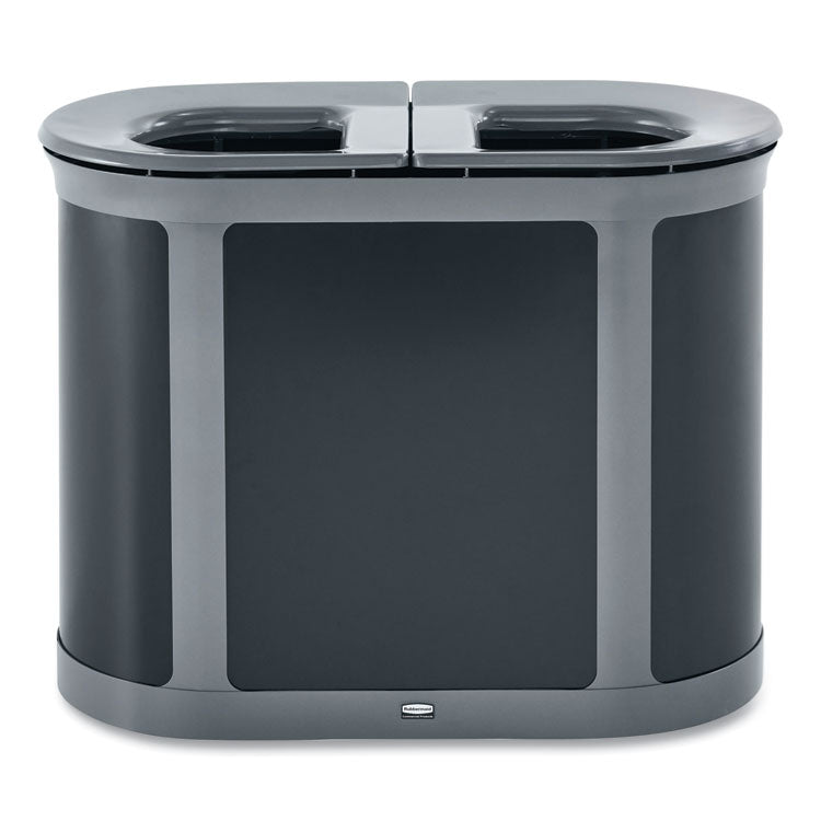 ENHANCE PILL Dual Stream Waste Receptacle, (2) 23 gal Capacity Bins, Metal, Umbra Gray/Pearl Gray