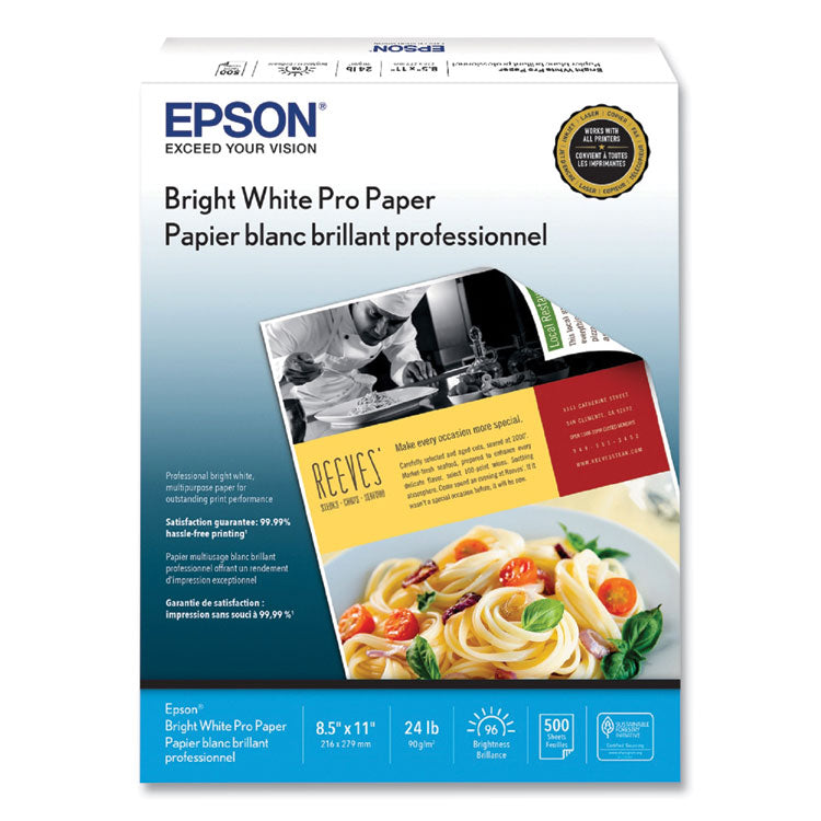 Bright White Pro Paper, 96 Bright, 24 lb Bond Weight, 8.5 x 11, White, 500/Pack