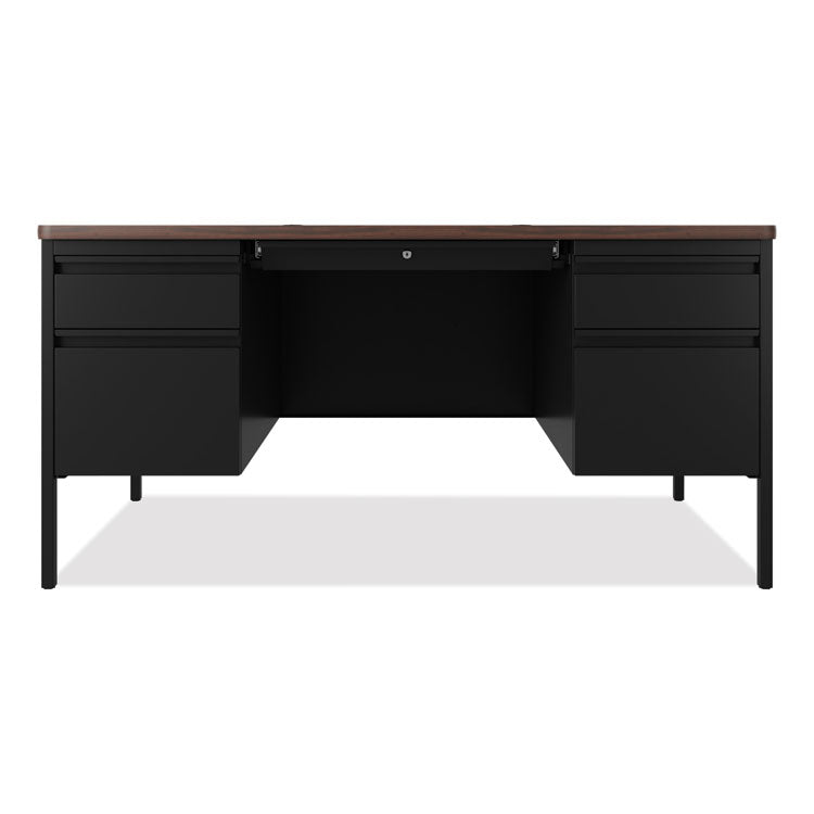 Teachers Pedestal Desks, Left and Right-Hand Pedestals: Box/File Drawer Format, 60" x 30" x 29.5", Walnut/Black