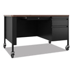 Mobile Teachers Pedestal Desks, Right-Hand Pedestal: Box/File Drawers, 48" x 30" x 29.5", Walnut/Black
