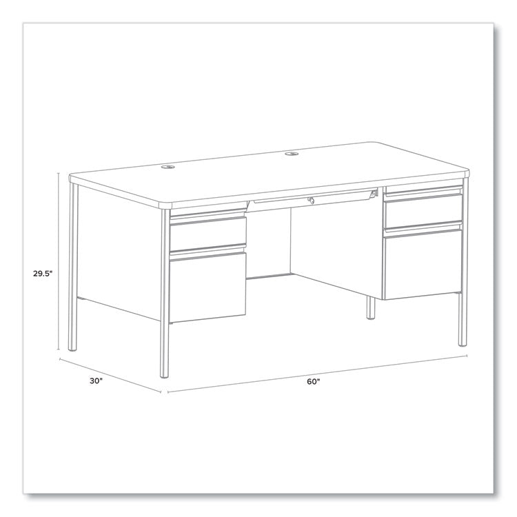 Teachers Pedestal Desks, Left and Right-Hand Pedestals: Box/File Drawer Format, 60" x 30" x 29.5", Walnut/Black