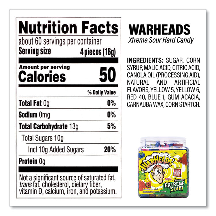 Xtreme Sour Hard Candy, Assorted Flavors, 34 oz Tub
