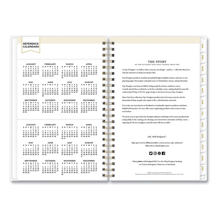 Day Designer Tile Weekly/Monthly Planner, Geometric Artwork, 8 x 5, Blue/White Cover, 12-Month (Jan to Dec): 2025