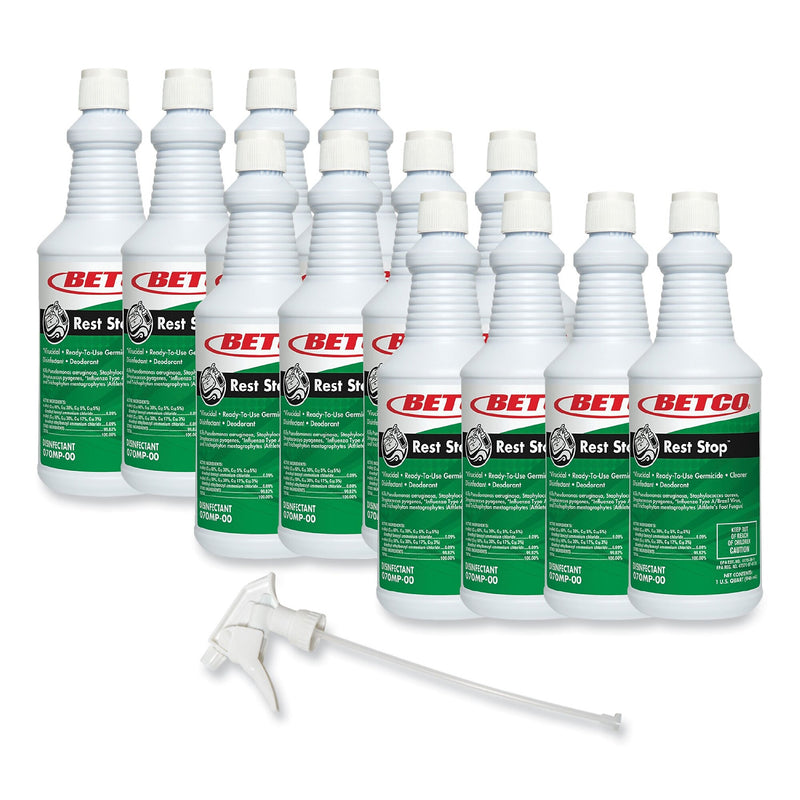 Betco Rest Stop Non-Acid Bowl and Restroom Cleaner, Floral Fresh Scent, 32 oz Bottle, 12/Carton