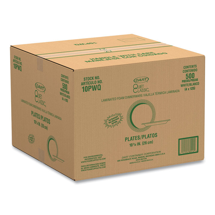 Quiet Classic Laminated Foam Dinnerware, Plate, 10" dia, White, 500/Carton