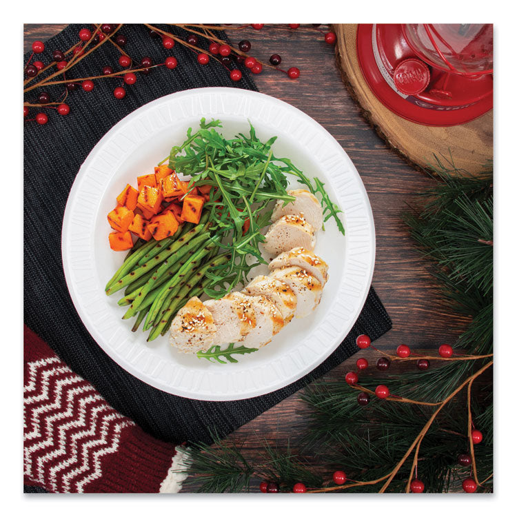 Quiet Classic Laminated Foam Dinnerware, Plate, 10" dia, White, 500/Carton