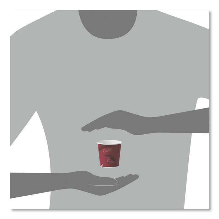 Single-Sided Poly Paper Hot Cups, 4 oz, Bistro Design, 50/Pack, 20 Packs/Carton