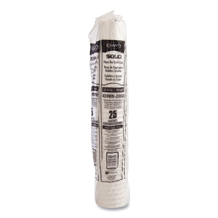 Single-Sided Poly Paper Hot Cups, 24 Oz, White, 25/bag, 20 Bags/carton