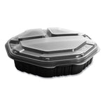 OctaView Hinged-Lid Hot Food Containers, 3 Compartments, 38 oz, 9.55 x 9.1 x 2.4, Black/Clear, Plastic, 100/Carton