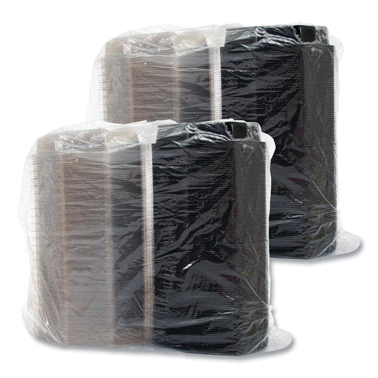 OctaView Hinged-Lid Cold Food Containers, 42 oz, 9.57 x 9.2 x 3.2, Black/Clear, Plastic, 100/Carton