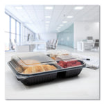 Hinged-Lid Dinner Box, 3 Compartments, 32 oz, 11.5 x 8.1 x 3, Black/Clear, Plastic, 100/Carton