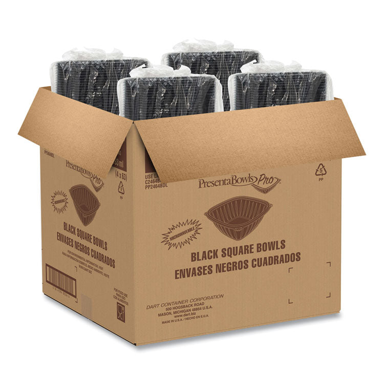 PresentaBowls Pro Black Square Bowls, 64 oz, 8.5 x 8.5 x 3.3, Plastic, 63/Bag, 4 Bags/Carton