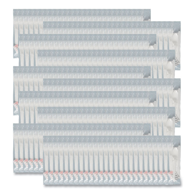 Regal Mediumweight Cutlery Kit, Individually Wrapped, Fork/Knife/Napkin/Spoon/Salt/Pepper, Plastic, White, 750/Carton