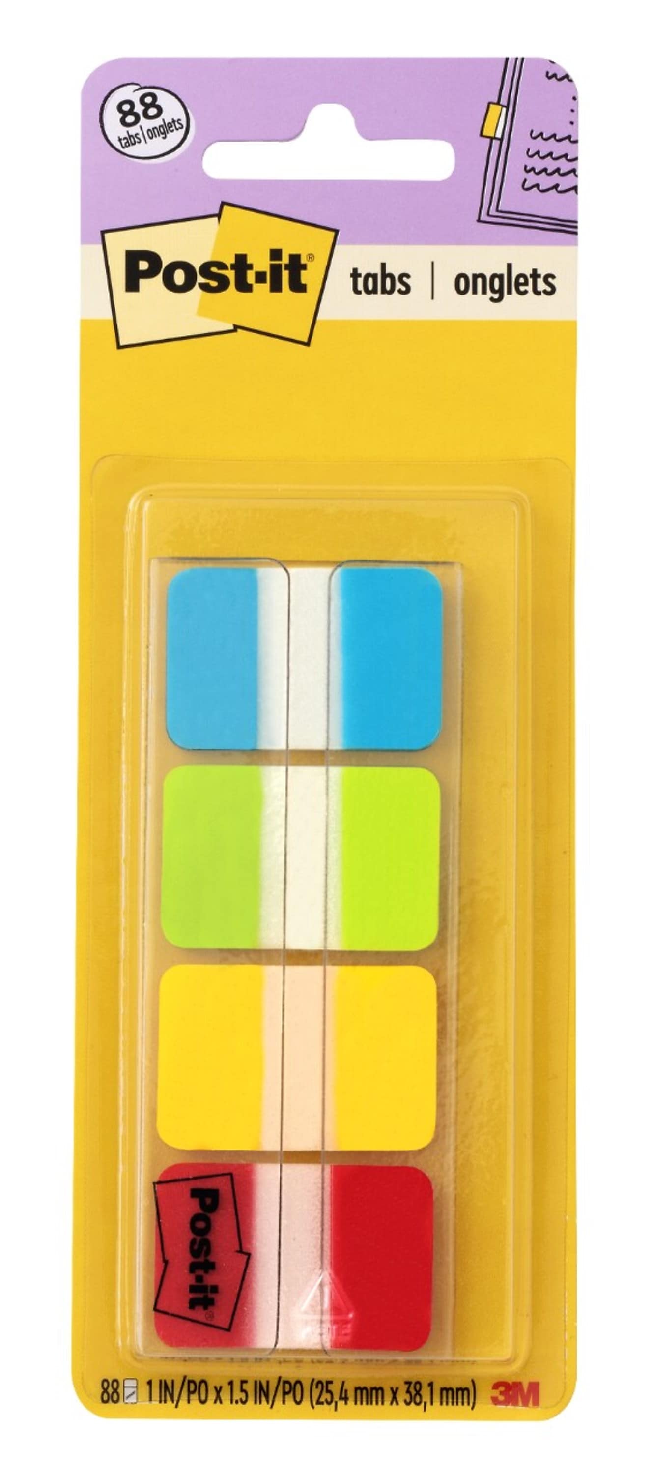 Post-it Tabs, 1" Wide, Assorted Colors, 88 Tabs/Pack (686-ALYR1IN)