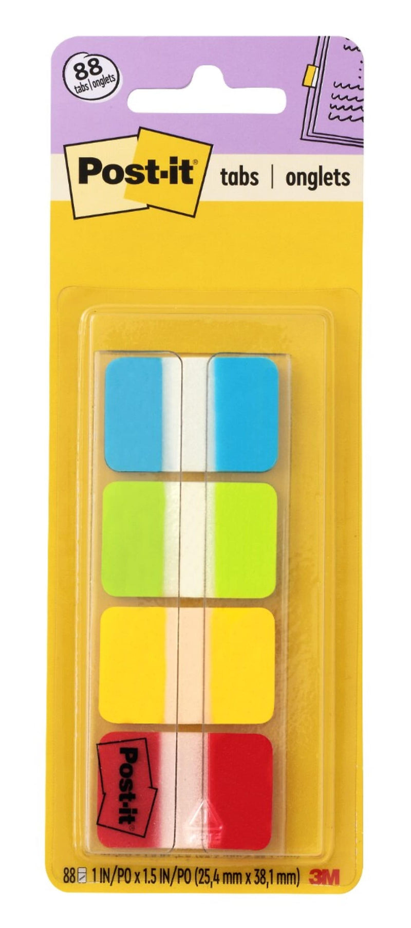 Post-it Tabs, 1" Wide, Assorted Colors, 88 Tabs/Pack (686-ALYR1IN)