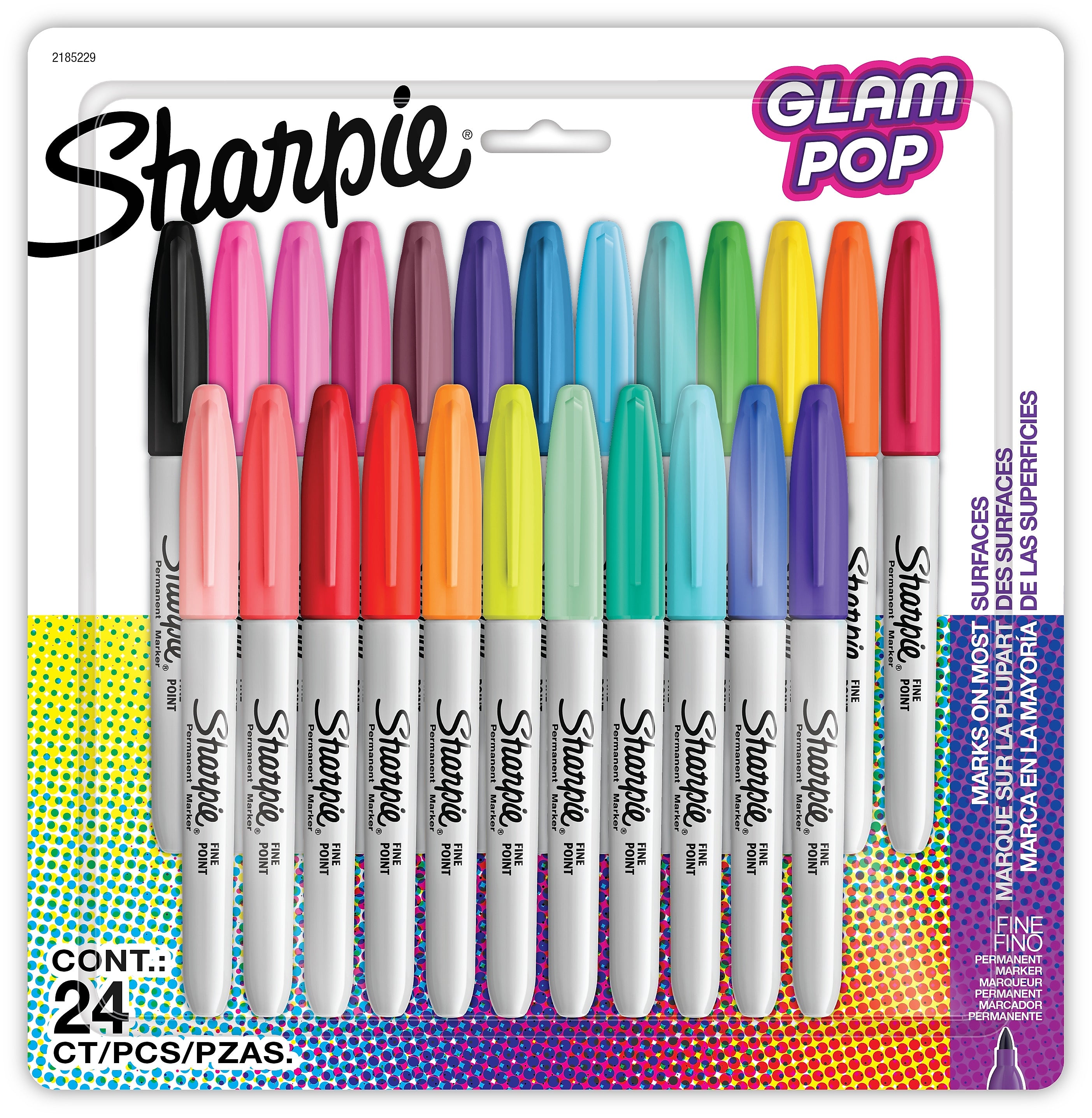 Sharpie Glam Pop Permanent Marker, Fine Tip, Assorted, 24/Pack (2185229)
