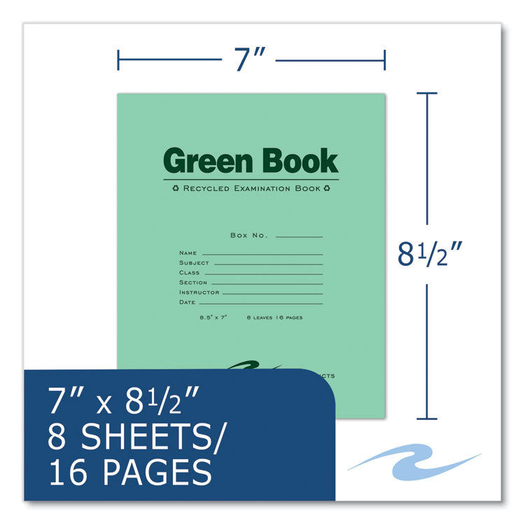 Recycled Exam Book, Wide/Legal Rule, Green Cover, (8) 8.5 x 7 Sheets, 600/Carton