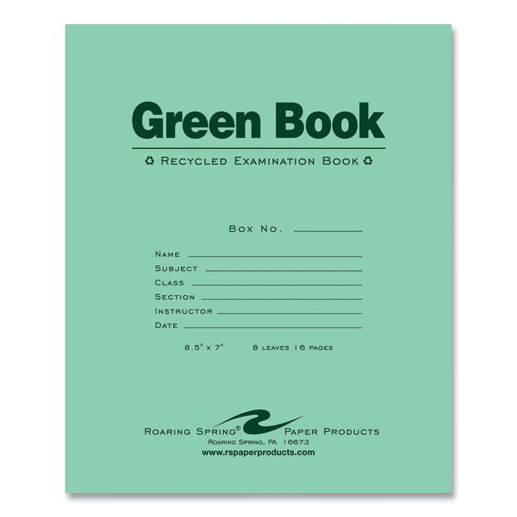 Recycled Exam Book, Wide/Legal Rule, Green Cover, (8) 8.5 x 7 Sheets, 600/Carton