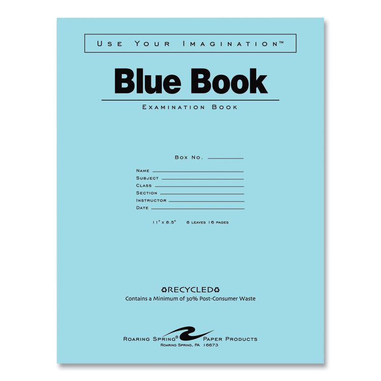 Recycled Exam Book, Wide/Legal Rule, Blue Cover, (8) 11 x 8.5 Sheets, 500/Carton