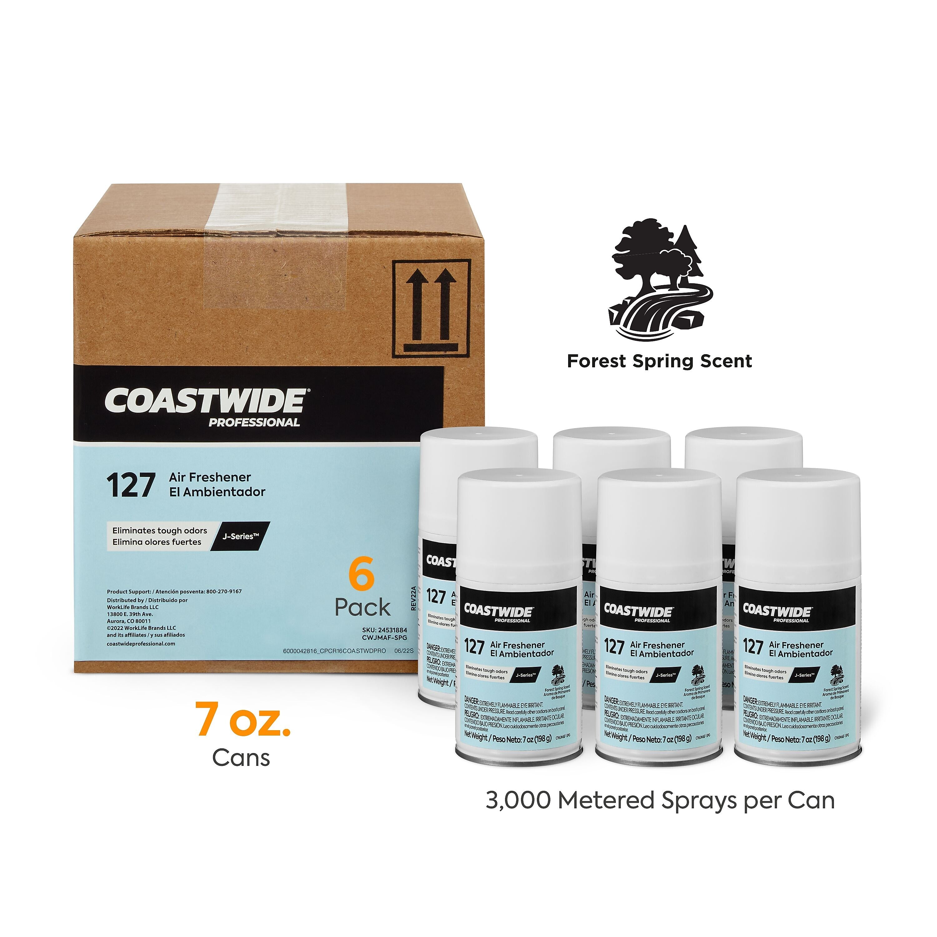 Coastwide Professional™ Aerosol Air Freshener Refill, Forest Spring Scent, 7 Oz., 6/Carton (CWJMAF-SPG)