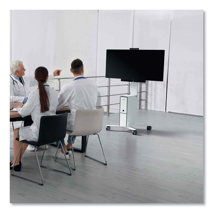 Mobile TV Cart COWORKSATION, Engineered Wood, 3 Shelves, Supports 40 lb, 22.5" x 22.6" x 50.89", White