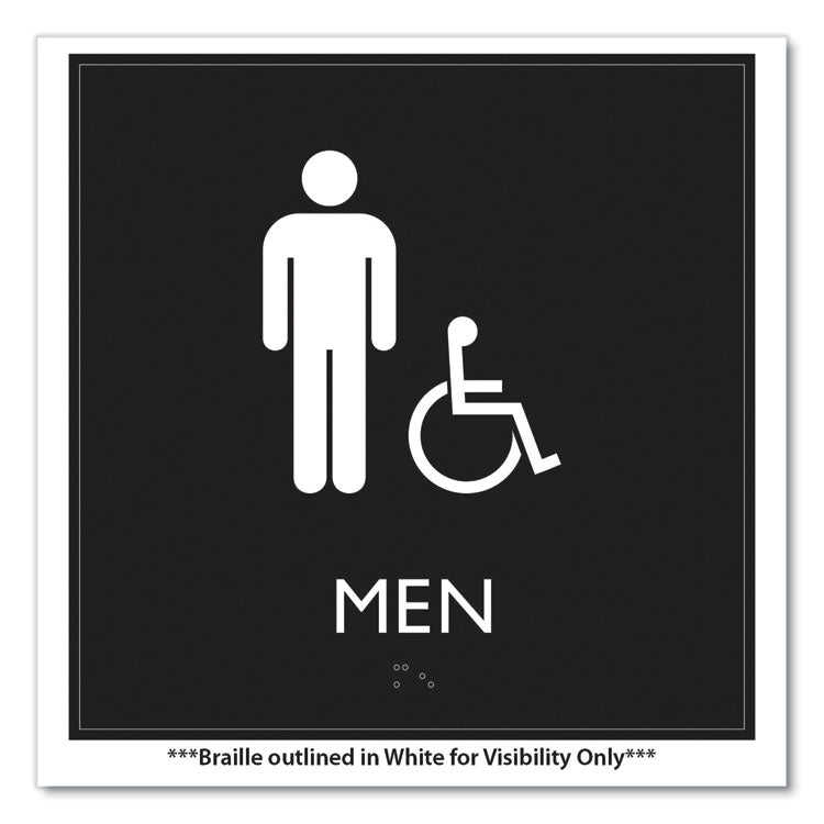 ADA Sign, Men Accessible, Plastic, 8 x 8, Clear/White