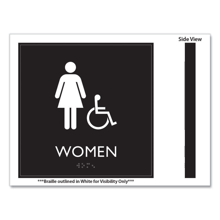 ADA Sign, Women Accessible, Plastic, 8 x8, Clear/White